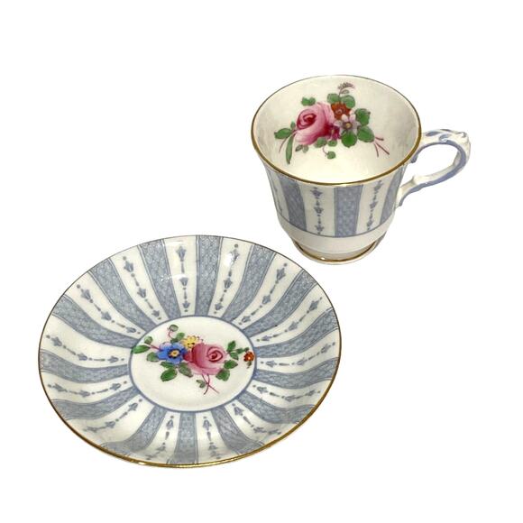 Crown Staffordshire bone china porcelain demitasse teacup & saucer set floral - Picture 4 of 7